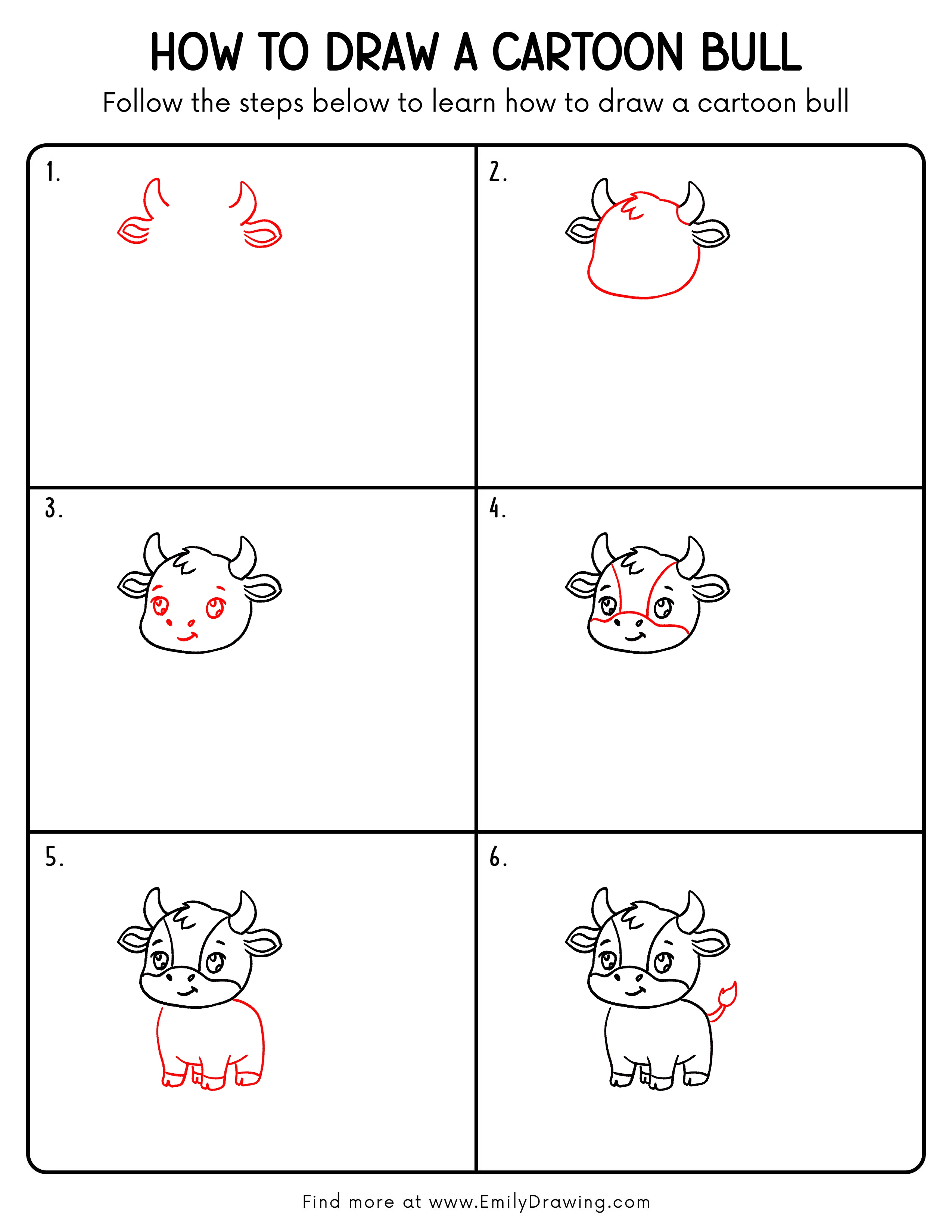 Printable Cartoon Bull Drawing Guide